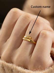 1 Stück individuell anpassbarer offener Namensring für Frauen, kann mit zwei Namen oder Text graviert werden, verstellbarer Ring, Edelstahlring, individuell anpassbare Artikel, individueller Namensring, gravierter Ring, Muttertagsgeschenk, einfaches, elegantes Schmuckgeschenk für sie, Ehefrau, Freundin, Geburtstagsgeschenk, Halloween-Geschenk, Weihnachtsgeschenk, Jahrestags-Geschenk, personalisiertes Geschenk, geeignet für besondere Feiertagsgeschenke - Verschiedenfarbig - Übersicht 1