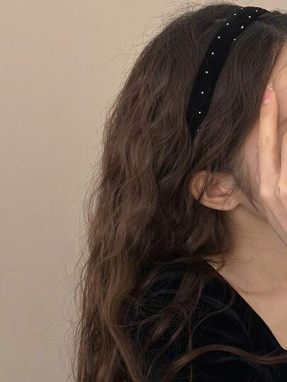 1条2厘米宽女士植绒水晶海绵发箍，复古植绒水晶宽檐发箍，时尚复古高冠发箍，适合日常佩戴，发带发饰头饰发箍