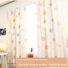 1pc No Drill Hook And Loop Window Curtain, White Blackout Curtain For Bedroom, Rental House, Temporary Use, Easy Installation, Comes With Tie Rope - Multicolor - View 4