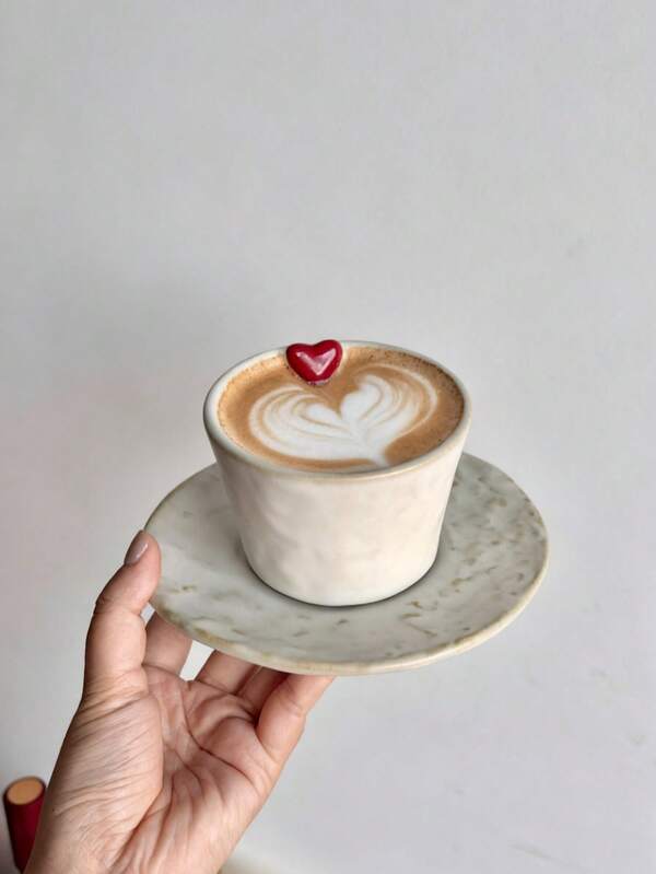 350ml 3D Herz-förmige Keramik Teetasse und Untertasse Set, asymmetrische 3D handgefertigte Herz Tasse, im Brennofen gebrannte Keramiktasse für Nachmittagstee, Paar Tassen Kaffeetasse und Untertasse Set, Valentinstag/Hochzeitsgeschenk Tassen, Latte Tasse, Frühstückstasse, Keramiktasse