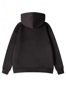 Women's Casual Loose Fit Round Neck Fleece Sweatshirt With Cartoon Letter Print, Versatile For Autumn/Winter - Black - View 4