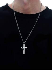 1 pieza Collar con colgante de cruz y círculo de acero inoxidable de estilo punk para hombres, adecuado para uso diario, fiesta, regalo de vacaciones