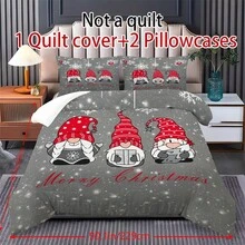 2/3pcs Christmas Gnome Cartoon Bed Comforter Set, Duvet Cover Bed Sheets Set -Bedding Set, With 1 Duvet Cover And 1-2 Pillowcases, King-Size Bedspread, Soft Skin-Friendly Polyester, Machine Washable, Dry Clean,Suitable For Room/Bedroom/Home Decoration.