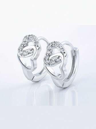 1pc S925 Sterling Silver Hypoallergenic Heart Shaped Cubic Zirconia Stud Earrings For Women, Suitable For Daily Wear And Gift