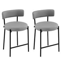 Fumahaus Set Of 2 Furry Bar Stool With Metal Black Frame Industrial Modern Kitchen Stool With Padded Seat Industrial Counter Stool For Home Bars Kitchens Cafes Lounges Luxurious Kitchen Chairs Room Decor.Grey - 灰色 - 查看 8