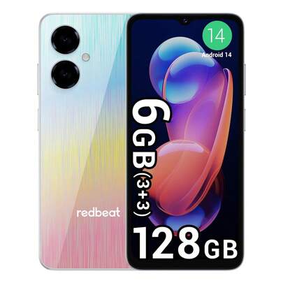  هاتف Redbeat D5 بذاكرة وصول عشوائي 6 جيجابايت (3 جيجابايت + 3 جيجابايت) وذاكرة تخزين 128 جيجابايت وكاميرا 13 ميجابكسل وشاشة HD+ بحجم 6.52 بوصة وبطارية 5000 مللي أمبير وبمعالج ثماني النواة بسرعة 1.6 جيجاهرتز، يأتي بتصميم رفيع وخفيف الوزن ويتميز بلون متدرج، منفذ USB-C (الشاحن غير مرفق)، هدية مثالية لعائلتك أو أصدقائك في عيد الميلاد.