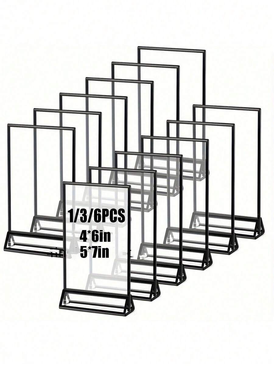 1/3/6 件，4*6 英寸，5*7 英寸，黑色亚克力桌号装饰相框挂饰，带垂直支架 - 4x6 英寸婚礼展示标志架，相框边框