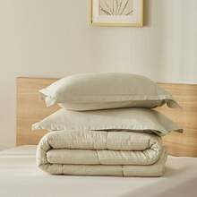 VOLTITO LEAF STORY 3pcs Ultra Soft Microfiber Comforter Sets, Queen Size Quilts Bedding Set With Pillow Shams, King Size Lightweight Quilts All Sizes, Soft Bed Coverlets For All Seasons, Modern Style Mattress, Squares Pattern Blankets - Màu kaki nhạt - Xem 3