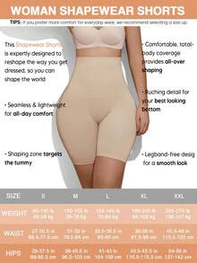 Suprenx Plus Size Solid Color High Waist Tummy Control Shorts (Mid-Thigh) - Beige - View 6