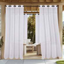 4 Panels Outdoor Sheer Semi-Transparent Curtains For Gazebos, Front Porches, And Pergolas Light-Filtering Privacy Curtains, White - trắng - Xem 3