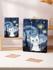 White Cat Tablet Case With Van Gogh Starry Sky Pattern, Compatible With IPad 9.7/10.2/10.5/10.9/12.9/Pro 11, 10th Generation, Compatible With Samsung Galaxy Tab S6 Lite 10.4-Inch, Compatible With Kindle Paperwhite 12th Gen 2024, Kindle (11th Generation) 2022 Release, Soft Fall Protection, Smart Stand/Auto Wake/Sleep