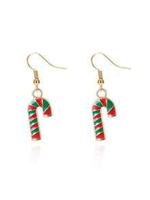 1 Pair, Colorful Cartoon Striped Santa Claus Christmas Crutches, Alloy Oil-Dripping Creative Christmas Earrings, Christmas Accessories, Suitable For Ladies To Attend Parties