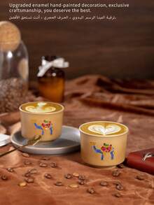 1pc Thick Ceramic Espresso Cup With Camel Decor (Exclusive Upgraded Version ~ Enamel Design), Creative Ceramic Gift Souvenir, Middle Eastern Latte Cup, Suitable For Daily Use ~ Saudi National Day ~ Saudi National Day Supplies Distribution ~ Saudi Coffee Cup ~ National Day ~ Cup ~ Coffee Cup ~ Tea Cup ~ Middle East