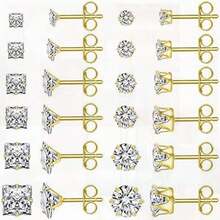 Hypoallergenic Stud Earrings For Women & Men, Stainless Steel Cubic Zirconia Set For Multiple Piercings (12 Pairs, 3-8 MM)