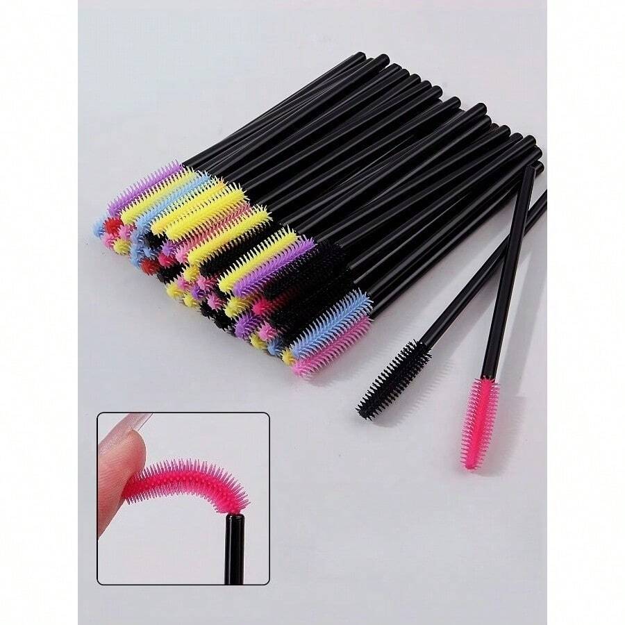 25/50pcs Silicone Mascara Wands Applicator Disposable Eyelash Brushes Comb Beauty Makeup Brush For Women Eyelash Extension Tools - Multicolor - View 1