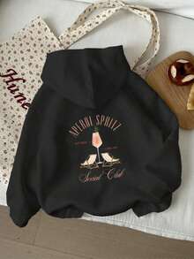 Mujer003-1 Sudadera de mujer Almacén local en México casual vestidos de mujer casual deporte hogar otoño e invierno sudadera de manga larga  cómoda ajuste suave estampado versátil  Sudadera con capucha negra estampada con diseño de Aperol Spritz, sillas de playa y Social Club - Negro - Ver 1