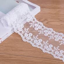 1 码白色棉质刺绣蕾丝面料，用于 DIY 缝纫窗帘裙饰，15 厘米宽 - 彩色 - 查看 6