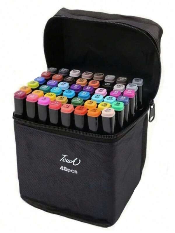 مجموعة أقلام تلوين مزدوجة الرأس 60 لون/48 لون/80 لون/36 لون/24 لون/12 لون أكريليك وألوان مائية، لوازم فنية احترافية لرسم الأنمي والتصميم