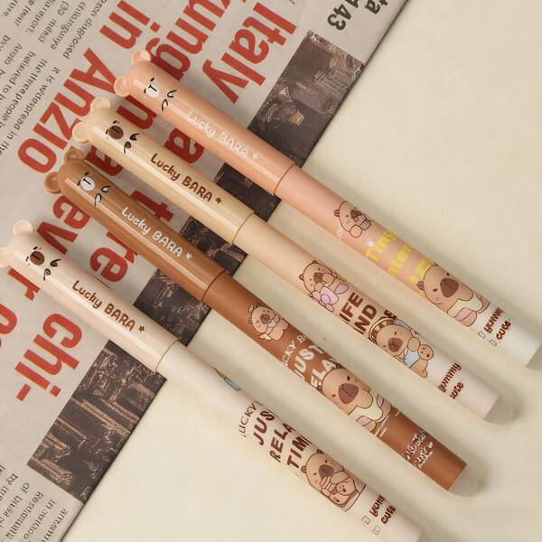 4 canetas de gel apagáveis com desenho de animais fofos, tinta azul de 0,5 mm, material escolar, presentes de aniversário para festas de escritório