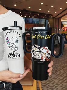 SNOOPY 1 件 750 毫升史努比真空保温水瓶，大容量户外车载杯，便携式保温杯，优质不锈钢吸管杯