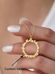 1PC Customizable Circle Multi-Name Necklace, Multi-Name Eternity Circle Necklace, Can Be Customized With 2-4 Names, Family Member Name Necklace, Women's Jewelry, Custom Name Necklace, Customizable Items, Sister Friendship Necklace, Stainless Steel Jewelry, Personalized Gifts - Multicolor - View 5