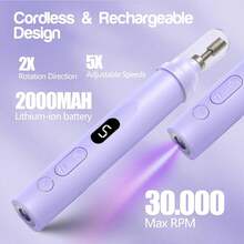 NEUZOJIT Professional Electric Nail Drill Machine Cordless Rechargeable With UV Light 3 Speed Gears For Acrylic Gel Nails Thick Toenails Home Salon Beginner Kit - Dụng cụ làm móng - Xem 2