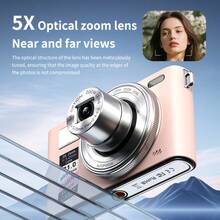 Cámara digital 4K Ultra HD, zoom óptico 5X, cámara trasera de 64MP, flash súper brillante, pantalla HD estabilizada, cámara para estudiantes - Tarjeta de memoria de 64 GB + cámara - Ver 7