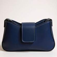 Minimalist Women's Bag With Zipper And Magnet Closure – Elegant Shoulder Strap - Màu xanh lam - Xem 3