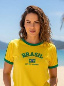 Women's Embroidered Brazil Shirt - 黃色 - 查看 6