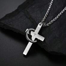 1 pieza Collar con colgante de cruz y círculo de acero inoxidable de estilo punk para hombres, adecuado para uso diario, fiesta, regalo de vacaciones