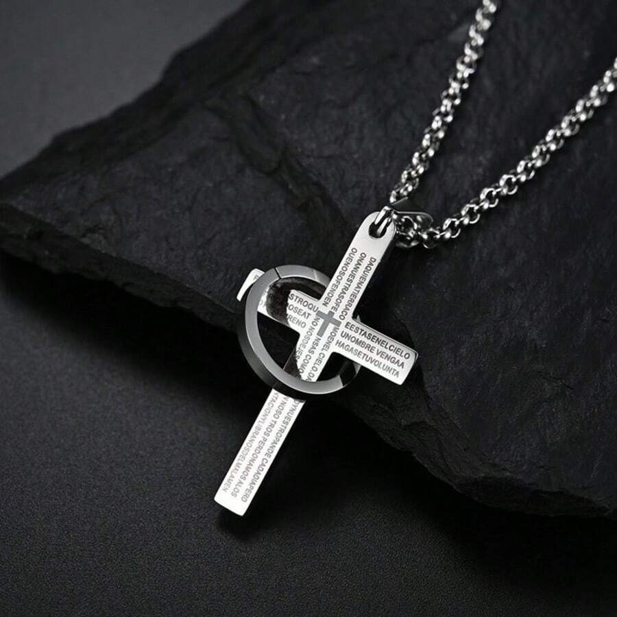 1 pieza Collar con colgante de cruz y círculo de acero inoxidable de estilo punk para hombres, adecuado para uso diario, fiesta, regalo de vacaciones