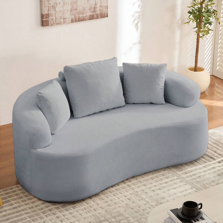 Puremind Minimalist Compact Loveseat Sofa With Chenille Upholstery, No-Assembly Curved Couch For Small Spaces/Apartments - Màu Xám nhạt - Xem 1