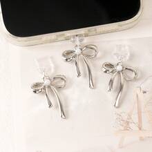 1pc Silver Bow Charm/Phone Charging Port Dust Plug/Decoration Pendant/Compatible With Iphone/Type-C/Android Plug - Silver - View 2