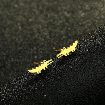 زوج من أقراط الأنف الإبداعية بتصميم التمساح، أقراط معدنية من الفولاذ المقاوم للصدأ على شكل حيوان للرجال بطراز الهيب هوب، هدية مجوهرات عصرية