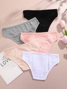 FINETOO 5 pezzi Slip da donna in cotone a righe verticali, comodi e traspiranti per lo sport e l'uso quotidiano, adatti per tutte le stagioni