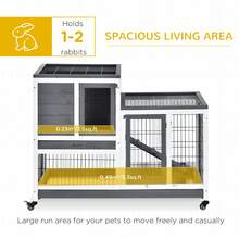PawHut Rabbit Hutch Indoor Bunny Cage Guinea Pig House On Wheels With Run, Pull Out Trays, Grey And White - Xám - Xem 3