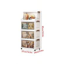 1 件塑料折叠储物柜，双门家用客厅玩具整理箱，带轮子的卧室储物柜，衣柜壁橱储物箱，厨房手推车储物架 - 透明 - 查看 9