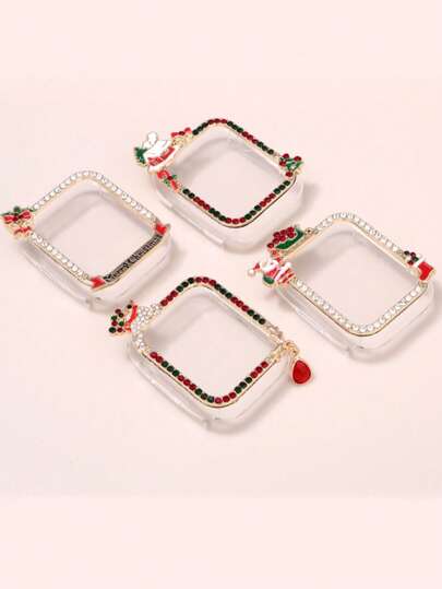 1pc New Versatile Christmas Rhinestone Case Suitable For Apple Watch 9 8 7 6 SE, 40mm/41mm/44mm/45mm (Watch And Strap Not Included)