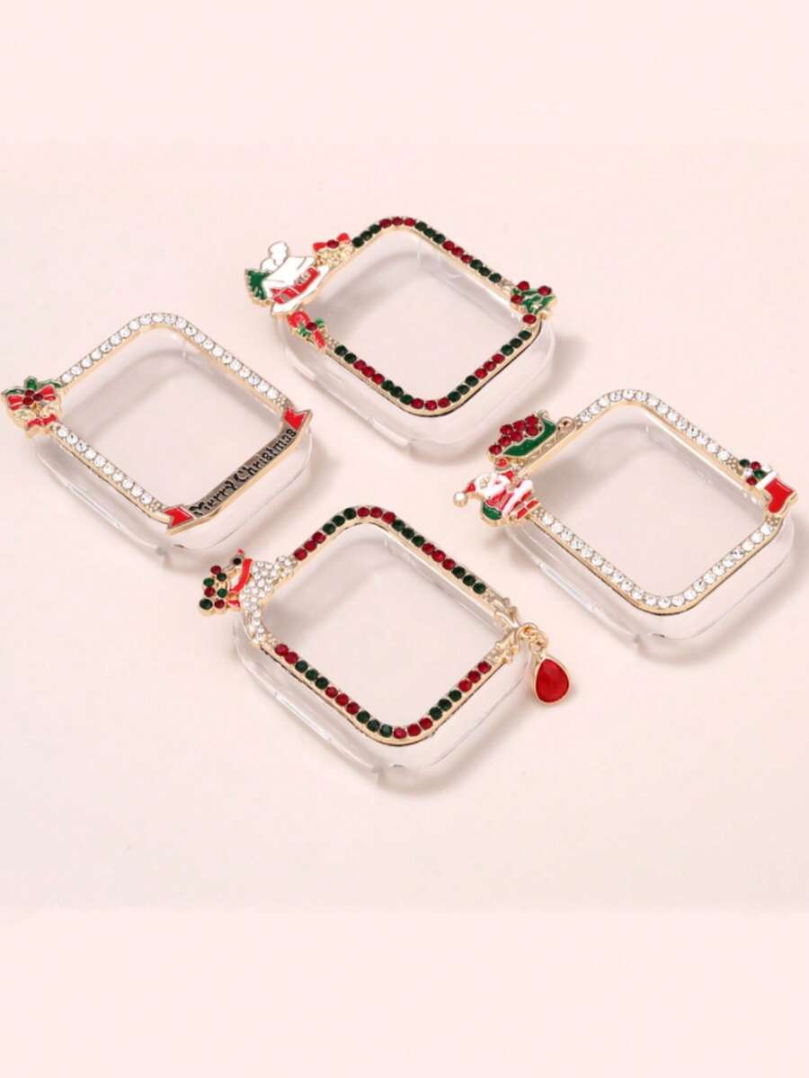1pc New Versatile Christmas Rhinestone Case Suitable For Apple Watch 9 8 7 6 SE, 40mm/41mm/44mm/45mm (Watch And Strap Not Included)