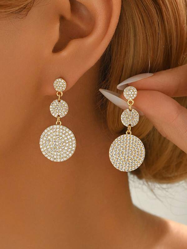 1 Pair Rhinestone Geometric Multi-Layer Hoop Earrings, Exaggerated Earrings Suitable For Women's Daily Wear