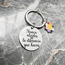 1pc Stainless Steel Inspirational Smiling Face Keychain - "Never Forget The Difference You Make" Elegant Cursive Font Circular Keyring, Durable Appreciation Gift For Colleagues, Friends, Teammates - Suitable For Retirement, Christmas, Father's Day, Earth Day, Sports Events, High Quality Polished Engraving