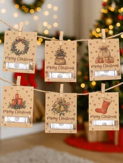6pcs Christmas Money Holder Cards, Christmas Gift Ideas Christmas Money Cash Boxes, Kraft Paper Cash Gift Envelopes Gift Packaging Bags, Xmas Red Packets, Christmas Bag Stuffers, 2025 Christmas Decorations For Home, Christmas Tree Hanging Decorations, Merry Christmas Gifts,Xmas Party Favor Decor,Christmas Home Decor Room Decor,Christmas Table Ornament,Christmas Party Supplies,Party Diy Gift Packing Supplies, 2026 New Year Decoration