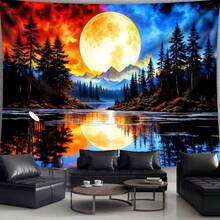 1 pièce Grande taille Impression numérique de paysage de forêt, lac et montagne de rêve. Tapisserie en polyester avec impression esthétique, décoration murale pour salon, chambre, bureau, maison, fête