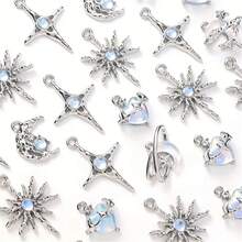 6/12/24/36 pezzi Ciondoli in lega a forma di croce, luna e stella con gemme incastonate dall'effetto arcobaleno - Decorazioni celesti adatte per la creazione di gioielli fai-da-te, collane, bracciali, portachiavi - Forniture artigianali e regali durevoli per artigiani, gioielli a tema luna