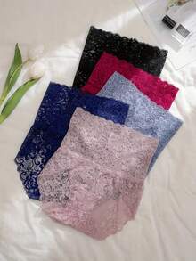 5-Pack Floral Lace High Waist Underwear Comfortable Breathable Women's Panty Set - 混合色 - 查看 8