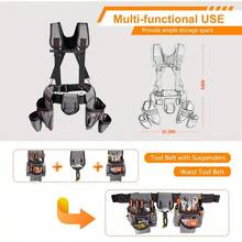 Tool Belt With Suspenders 22 Pockets Tool Bags MultiFunctional Adjustable Waist Tool Belt Heavy Duty Tool Organizer Suitable For Electrician Framers Carpenter Construction Gray Medium - Gray - View 2