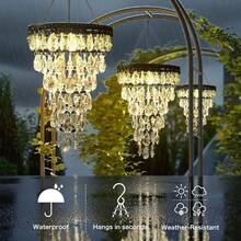 HUYIENO Solar Hanging Chandelier 6-Tier Crystal Outdoor Hanging Lantern With Warm LED Lights & 5ft Strip Waterproof For Garden, Patio, Gazebo, Wedding, Party Decoration - 6層 - 查看 4