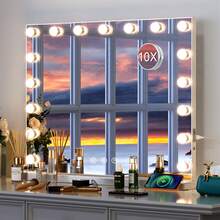 80x60cm Large Makeup Mirror Vanity Light Mirror 17 Dimmable LED Bulbs - White - View 3
