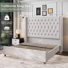 Luxury Velvet Wingback Bed Frame With 61.4" Tall Button Tufted Headboard - Platform, Solid Wood Legs, Modern Glam, Cream - 奶油 - 查看 14