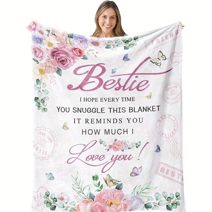 A Blanket For The Best Friend,Super Soft Flannel Printed  Blanket,As Birthday Gifts, Family, Wedding, Souvenir Blankets, Polyester Blankets Suitable For All Seasons, Washable, Machine Washable, Lightweight, Breathable, Comfortable, Warm, Unique, 280gsm For Him, Her Personalized Ideal Gifts For Her,Perfect Nap, Camping, Travel, Home, Daily Life, Office Decoration, Birthday, Anniversary, Valentine's Day, Thanksgiving, Christmas, Halloween, Wedding, New Year Gifts ,Sofa,Bed,Car,Bedroom,Living Room,Office,  Outdoor Camping, Beach,Wall Decoration - 多色21 - 查看 1